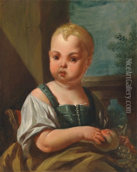 Ein Kleines Madchen Mit Fruchten Oil Painting - Antonio Mercurio Amorosi