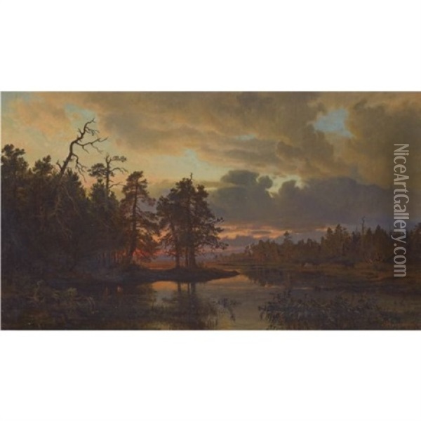 A Finnish Landscape Oil Painting - Magnus Hjalmar Munsterhjelm