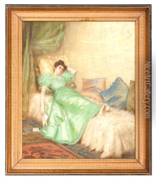 Interior Portrait Of A Woman Oil Painting - De Scott Evans