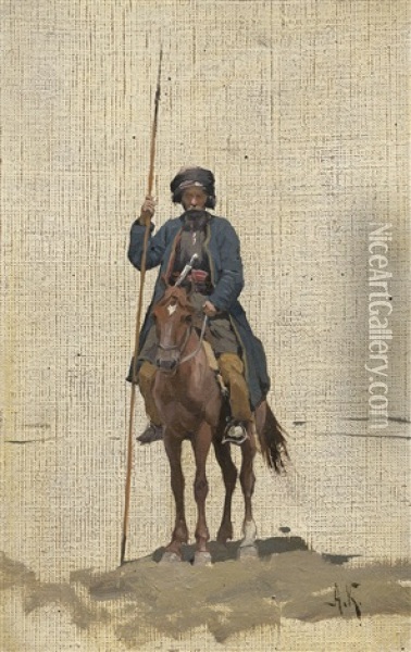 Kaukasischer Reiter Oil Painting - Aleksei Kiwschenko