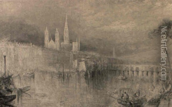 Rouen From The Seine Oil Painting - Edward Pritchett