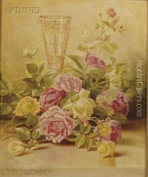 Still Life With Glass And Roses Oil Painting - Edward Chalmers Leavitt