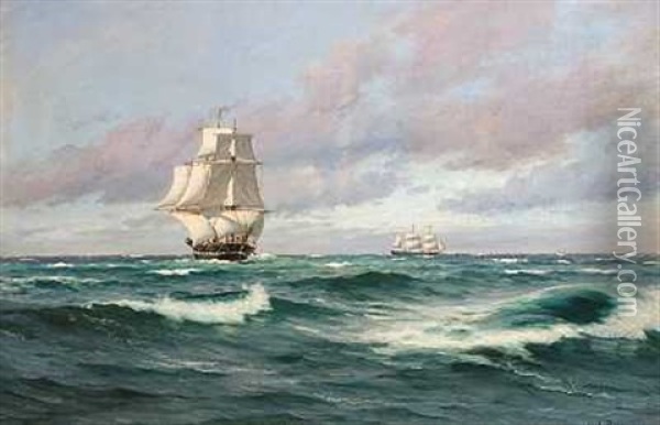 Sejlskibe Pa Havet Oil Painting - Carl Ludvig Thilson Locher