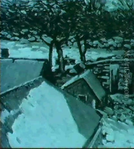 Houses In Winter Oil Painting - Charles Salis Kaelin