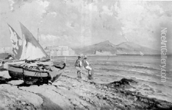 Fischer Am Strand  Von Posillipo, Neapel Oil Painting - Konstantin Ivanovich Gorbatov