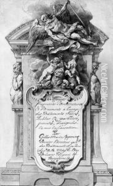 Design For A Frontispiece With 
An Allegory Of Time Flying Overthree Putti Playing With A Lion
Inscribed 'differents Fragments D'architectures Et D'ornements Al'usage 
Des Btiments Sacrs, Public Et Particuliers, Inventes,designes- Et Mis En
 Execution Oil Painting - Gilles-Marie Oppenord