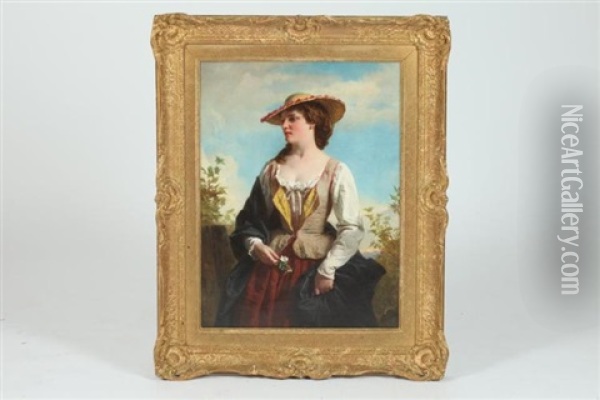 Girl In Peasant Dress Oil Painting - Alexander Johnston