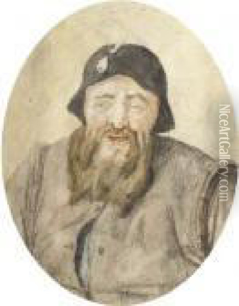 Portrait Of A Bearded Man With A Pipe In His Hat, Half-length Oil Painting - Cornelis Dusart