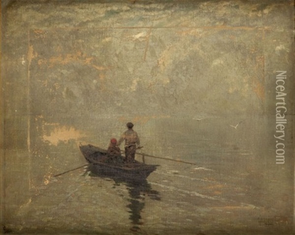 Boat On The Sea Oil Painting - Guglielmo Ciardi
