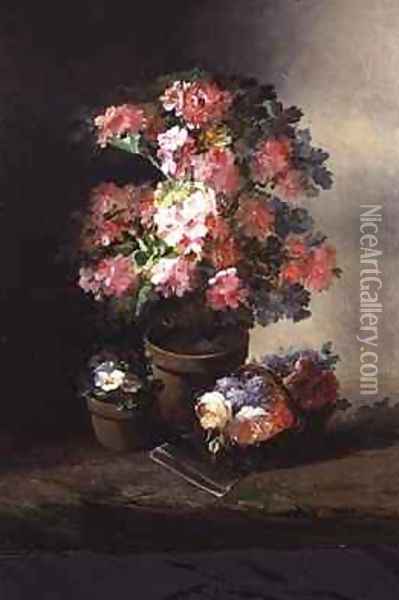 Still Life of Roses in a Pot Oil Painting - Pierre Camille Gontier
