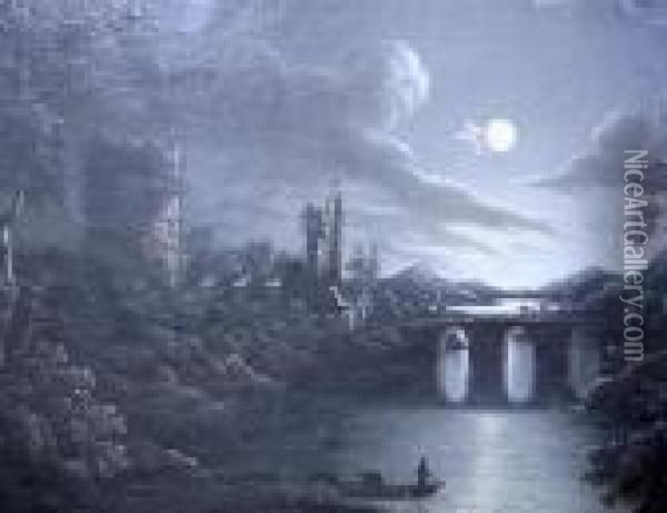 Moonlit River Scene Oil Painting - Sebastian Pether