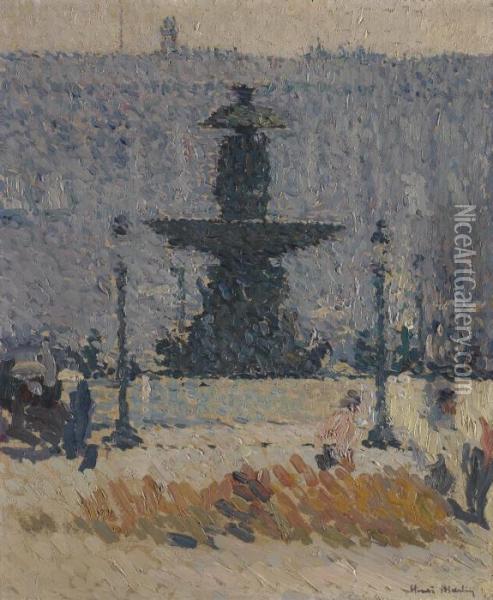 Une Des Fontaines De La Place De La Concorde A Paris Oil Painting - Henri Martin