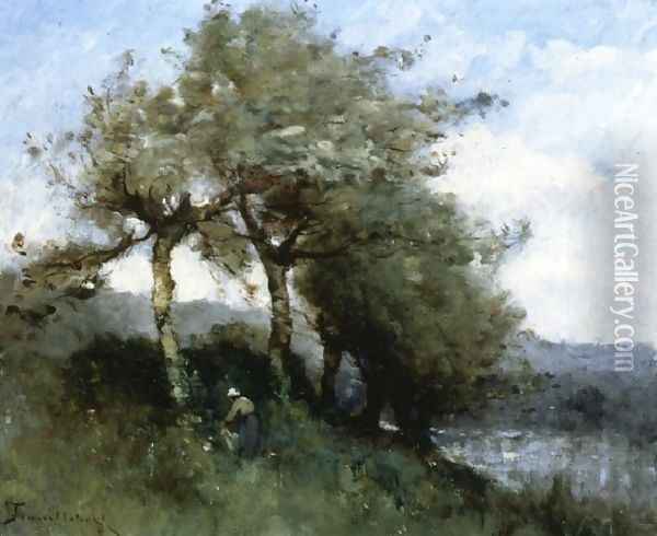 Landscape With Woman Oil Painting - Paul Trouillebert