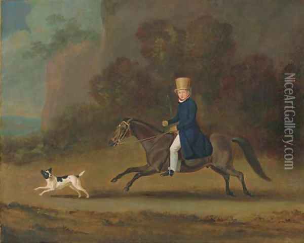 Henry, 3rd Earl of Lonsdale, on a grey pony, with a terrier Oil Painting - John Snr Ferneley