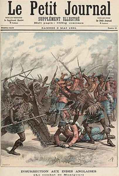 The Battle of Manipur from Le Petit Journal 2nd May 1891 Oil Painting - Fortune Louis Meaulle