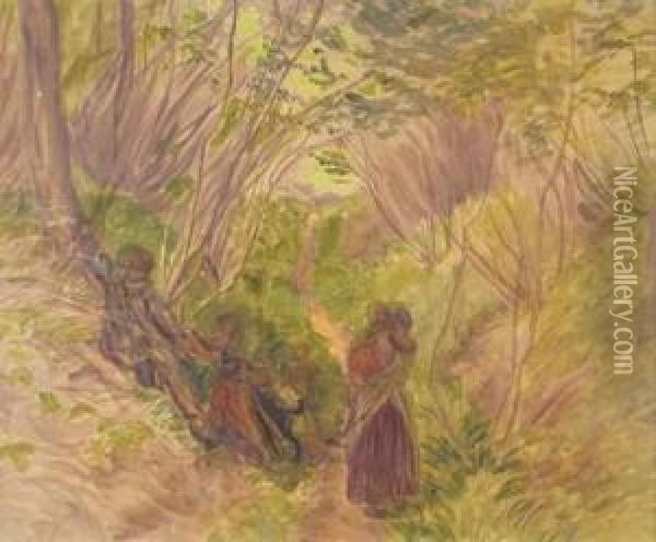 Path Through A Wood Oil Painting - John Linnell