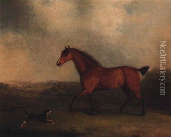 A Chesnut Hunter In A Landscape Oil Painting - Henry Bernard Chalon