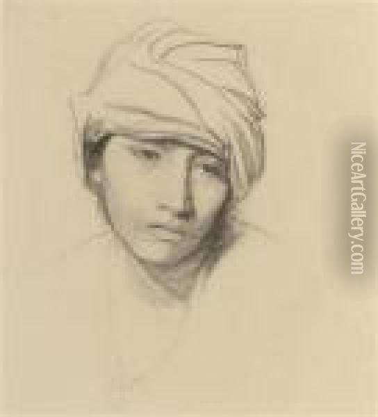 A Turbaned Head Oil Painting - George Spencer Watson