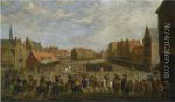 The Disbanding Of The Waardgelders By Prince Maurits On The Neude,utrecht Oil Painting - Joost Cornelisz. Droochsloot