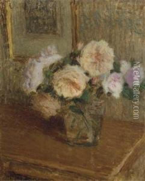Vase De Roses Oil Painting - Ernest Joseph Laurent
