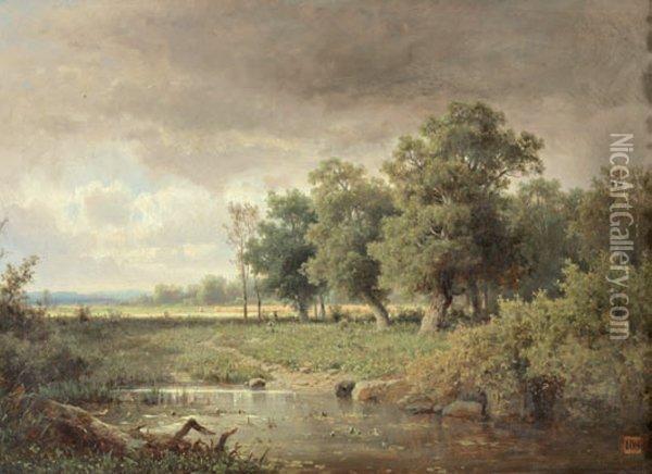 Paysage A L'etang, La Plaine A L'oree Dela Foret Oil Painting - Adolf Chwala