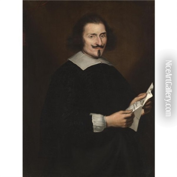 Portrait Of A Gentleman Wearing Black And Holding A Letter (traiano Buoninsegni?) Oil Painting - Giovanni Bernardo Carboni