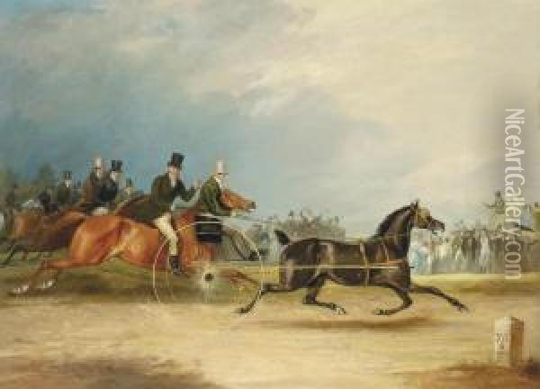 Squire Osbaldeston's Celebrated Trotter Tom Thumb Racing Againsttime Oil Painting - Francis Calcraft Turner