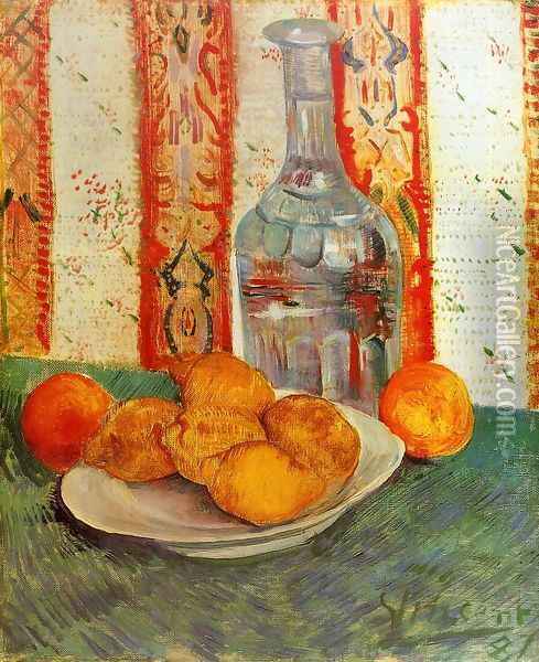 Still Life With Decanter And Lemons On A Plate Oil Painting - Vincent Van Gogh