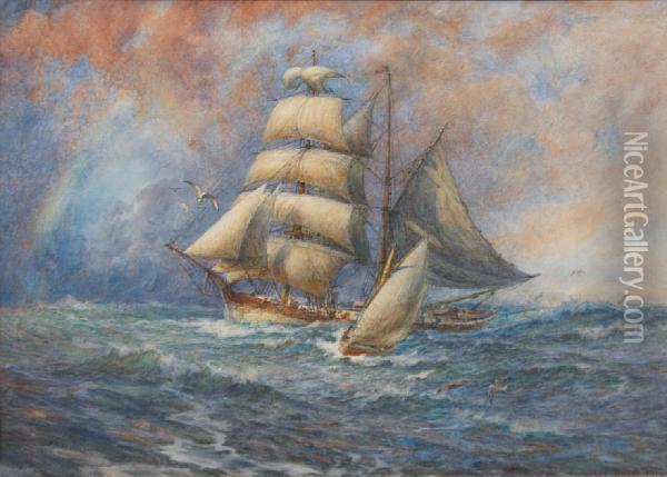 Sailing Vessels In A Stiff Breeze Oil Painting - George Cochrane Kerr