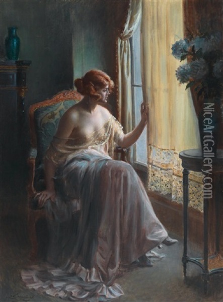 Lady In The Boudoir Oil Painting - Delphin Enjolras