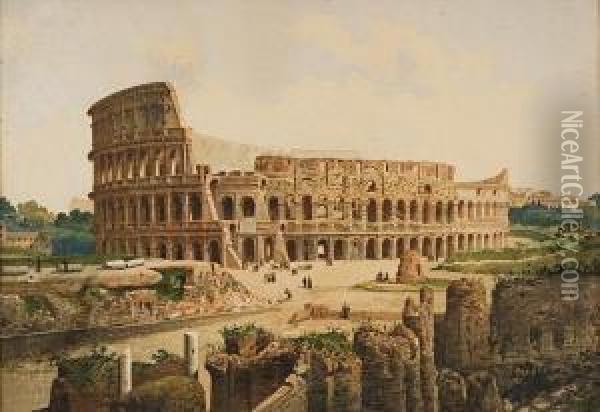 Veduta Della Valle Del Colosseo Oil Painting - Rudolf Wiegmann