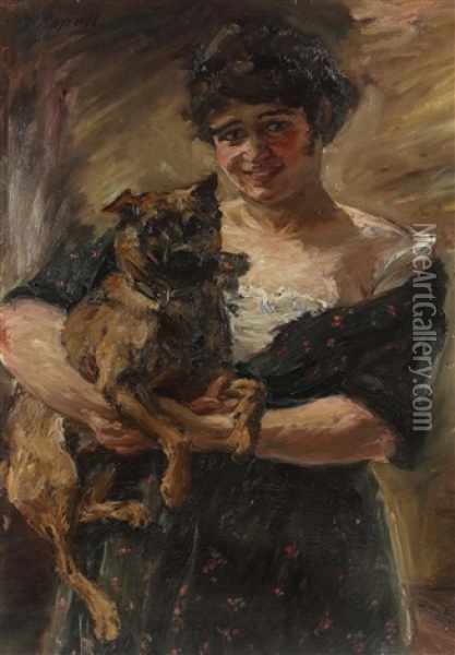 Junge Frau Mit Hund Oil Painting - Paul Kapell