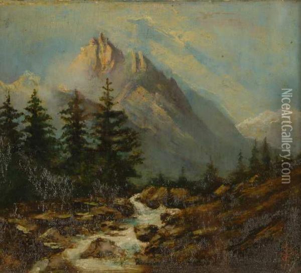 Torrente In Alta Montagna Oil Painting - Giacinto Bo