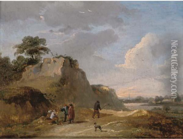 An Extensive Dune Landscape With Travellers Resting On Atrack Oil Painting - David The Younger Teniers