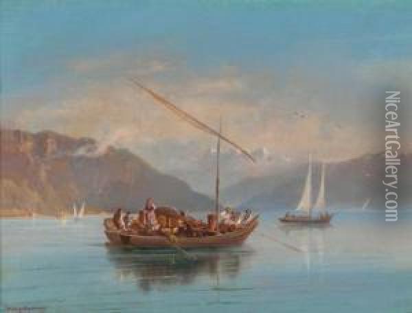 Market Sellers Returning Home On Lake Geneva Oil Painting - Hubert Sattler