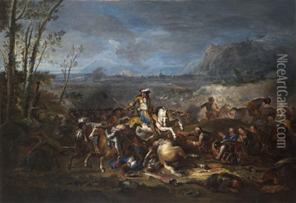 A Cavalry Skirmish With Louis Xiv Before The Siege Of Besancon Oil Painting - Joseph Parrocel