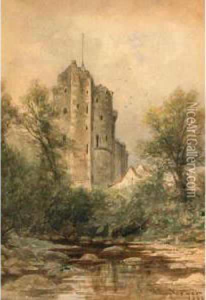 Castle By The Stream Oil Painting - Frederick Arthur Verner
