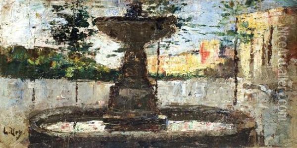 Fountain In Town Square Oil Painting - Lesser Ury