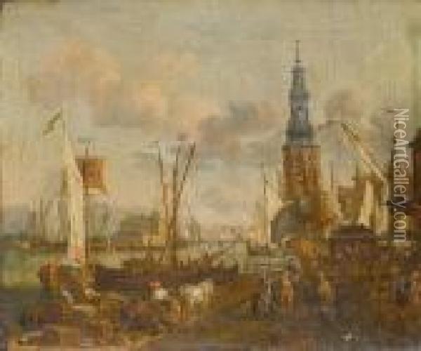 Amsterdam Harbour With The Haringpakkerstorenand Nieuwe Stads Herberg Oil Painting - Abraham Storck
