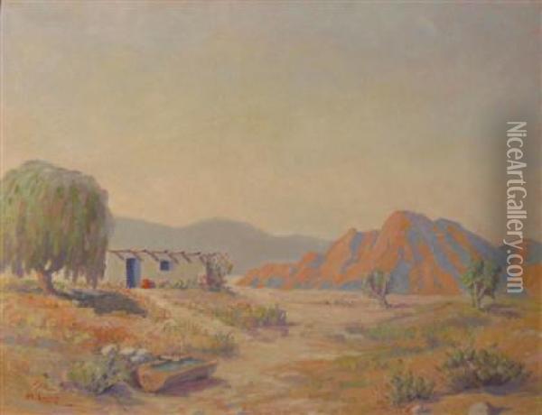 Desert Landscape With Adobe House Oil Painting - Frederick Mortimer Lamb