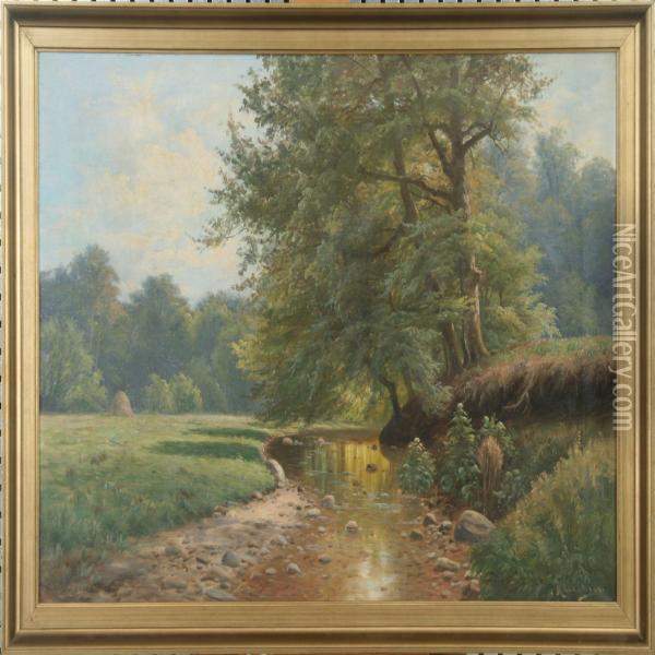 The Stream In Lellingeforest Oil Painting - A. G. Jacobsen