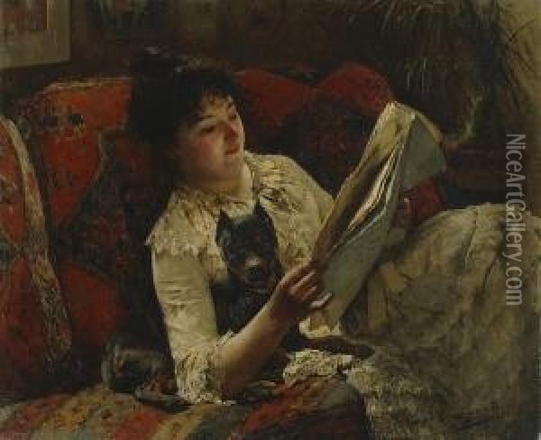 Reading The News Oil Painting - Evariste Carpentier