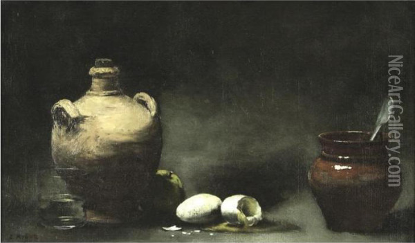 Still Life With Jugs And Eggs Oil Painting - Theodule Augustine Ribot