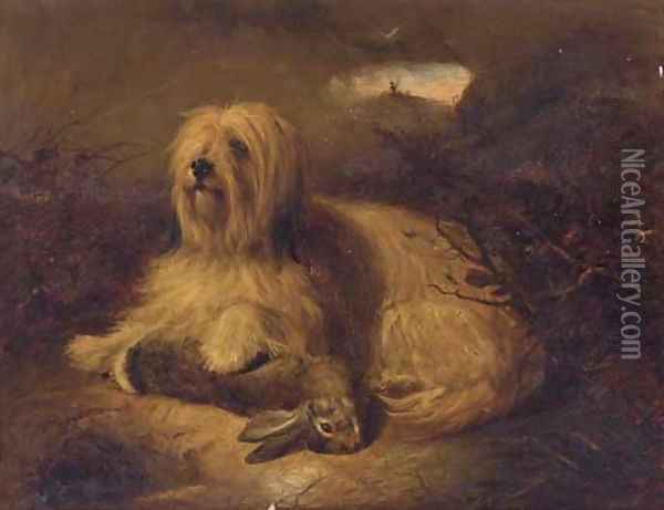 A Skye terrier with a hare Oil Painting - Thomas Earl