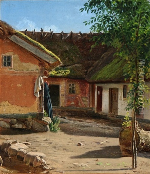 Sunshine In A Courtyard Oil Painting - Edvard Lehmann