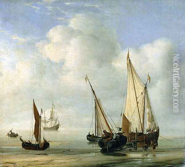 Calm Sea. c.1650 Oil Painting - Willem van de Velde the Younger