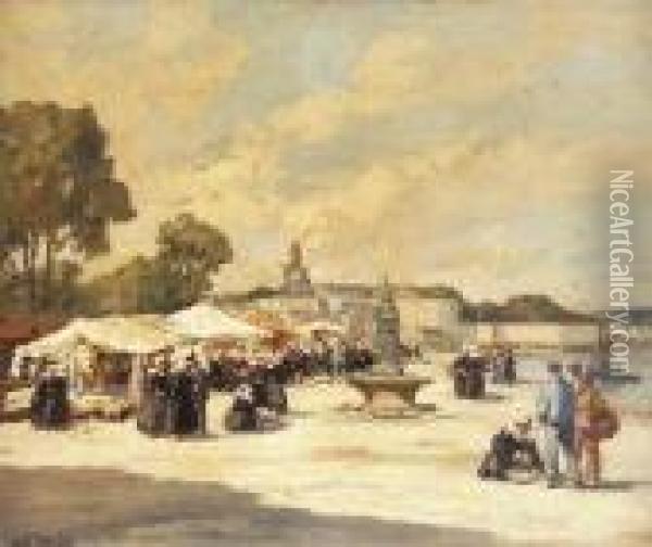 Market-day, Brittany Oil Painting - Henri Alphonse Barnoin