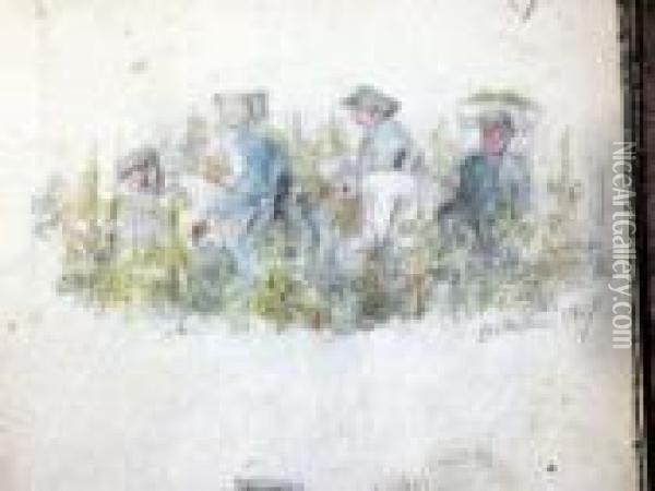 Carnet De Croquis De Jeunesse Avec Etudes De Personnages Ou Paysages Souvent Oil Painting - Auguste Bachelin
