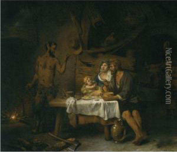 The Satyr And The Peasant Oil Painting - Gerbrand Van Den Eeckhout
