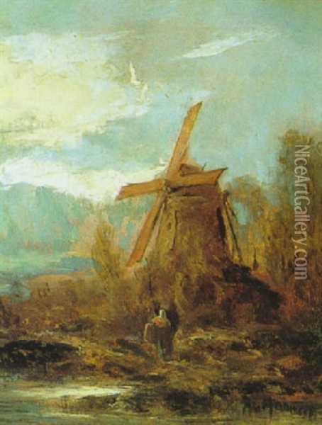 Windmuhle Oil Painting - Remigius Adrianus van Haanen
